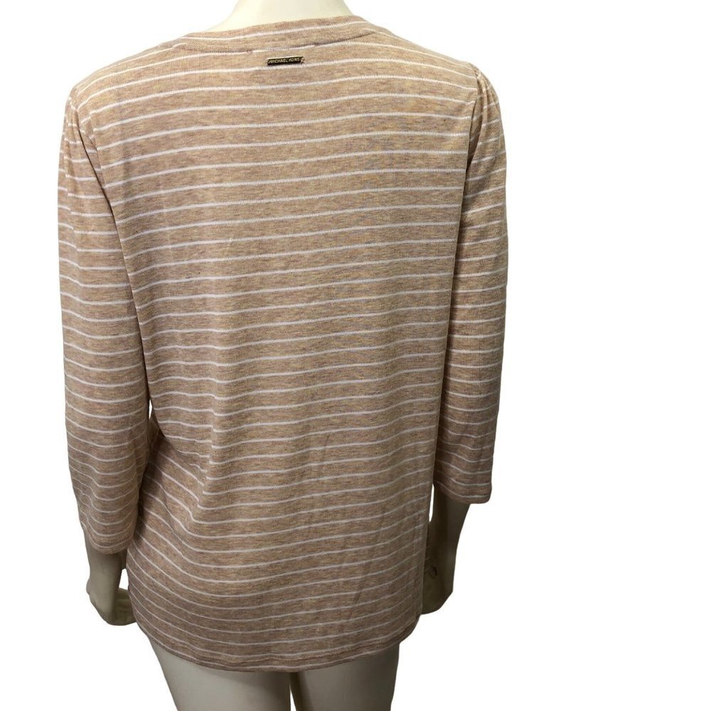 MICHAEL KORS STRIPED 3/4 SLEEVE KNIT TOP LG - Picture 4 of 5
